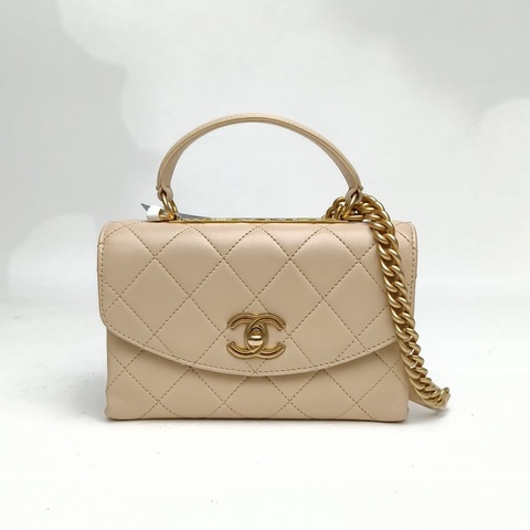 CHANEL 米色羊皮28開金扣19ATrendyCC口蓋包肩背包