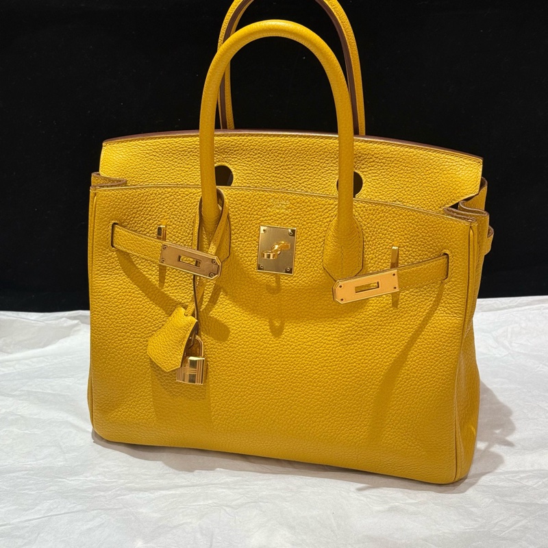 hermes/愛馬仕birkin30 鉑金包9d琥珀黃金扣 C刻-0