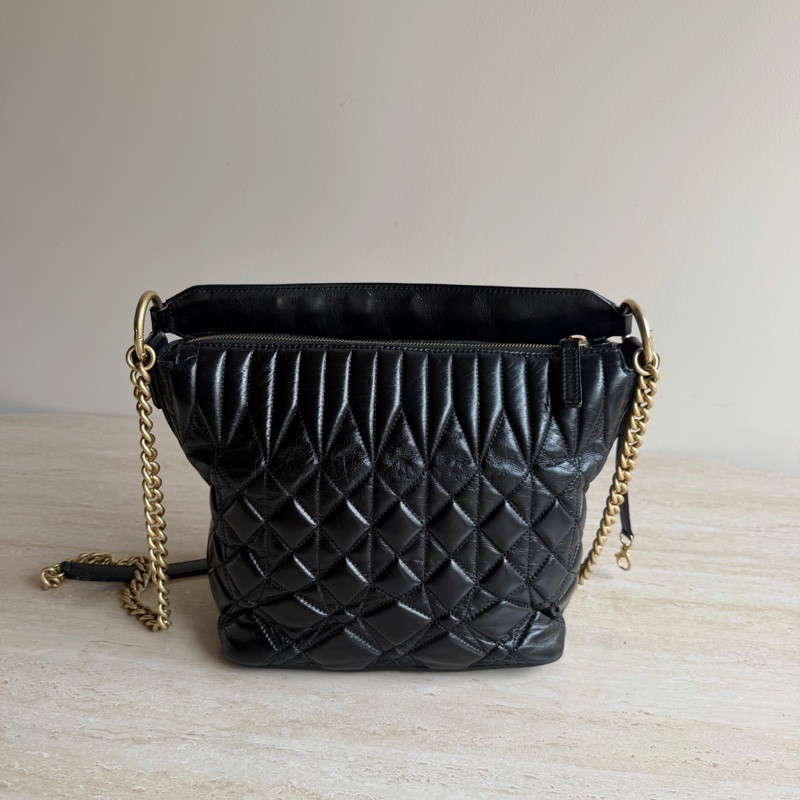 Chanel香奈兒黑色牛皮菱格鏈條包+28開 底長29cm-1