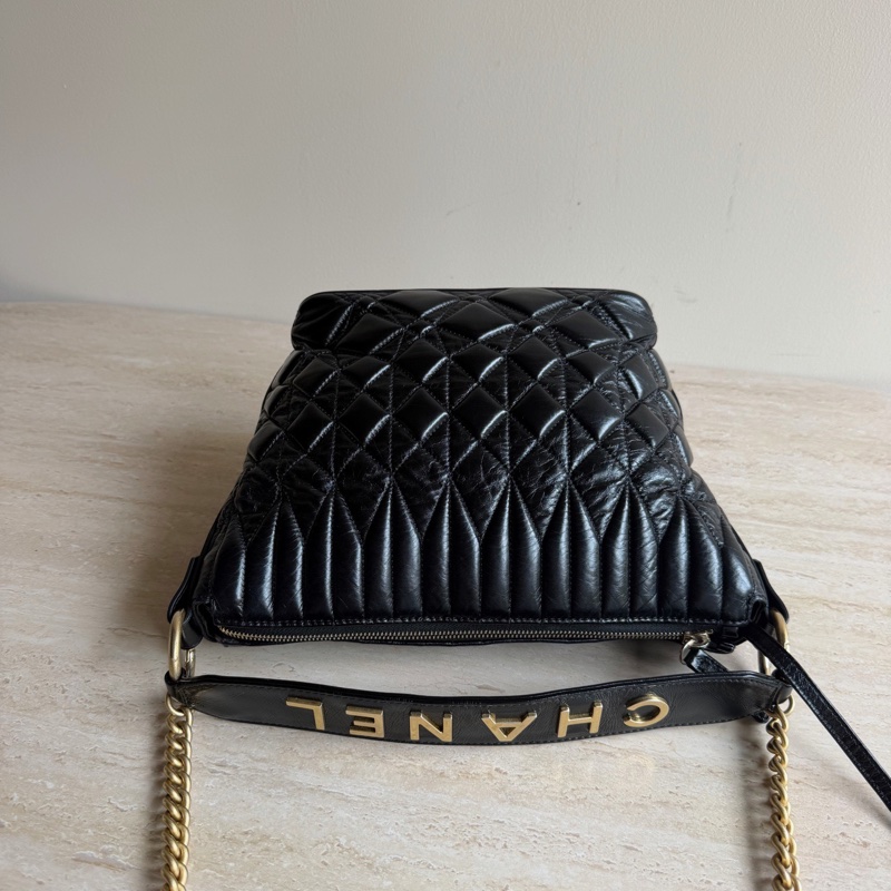 Chanel香奈兒黑色牛皮菱格鏈條包+28開 底長29cm-4