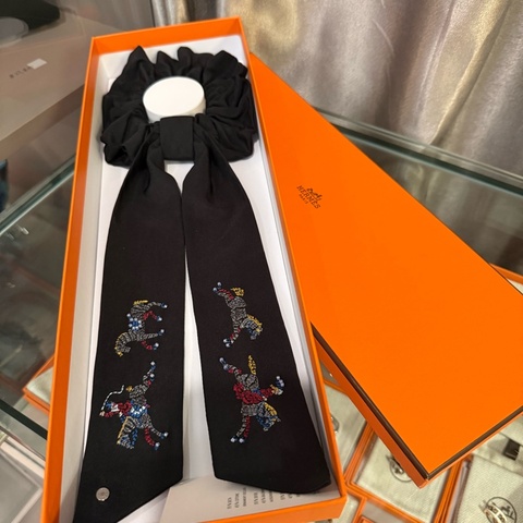 Hermes Knight Parade  絲綿混紡髮圈