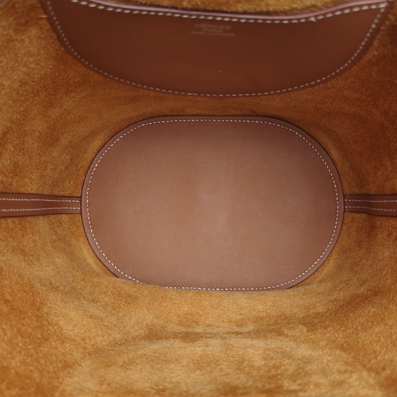 HERMES InTheLoop豬鼻子菜籃子金棕色TC皮B刻銀扣手提包-4