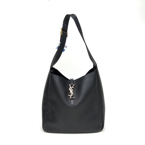 SAINT LAURENT LE5À7HOBO大號黑色牛皮金扣肩背包