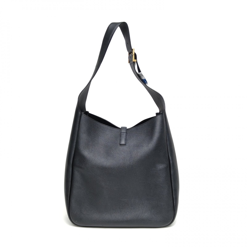 SAINT LAURENT LE5À7HOBO大號黑色牛皮金扣肩背包-2