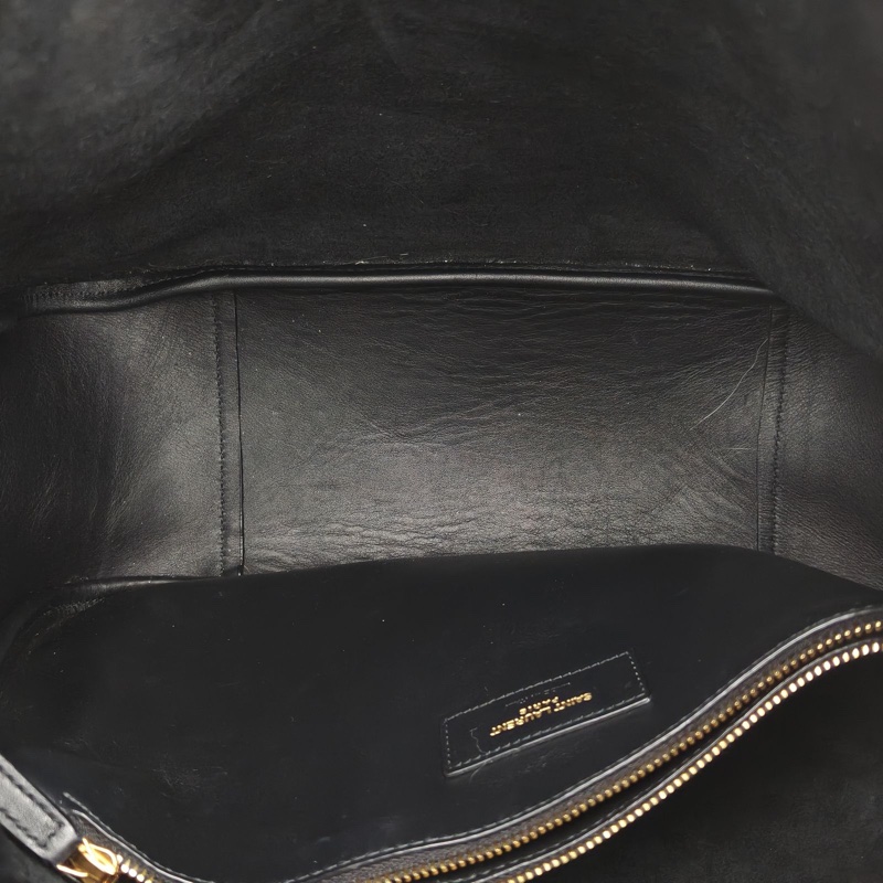 SAINT LAURENT LE5À7HOBO大號黑色牛皮金扣肩背包-5