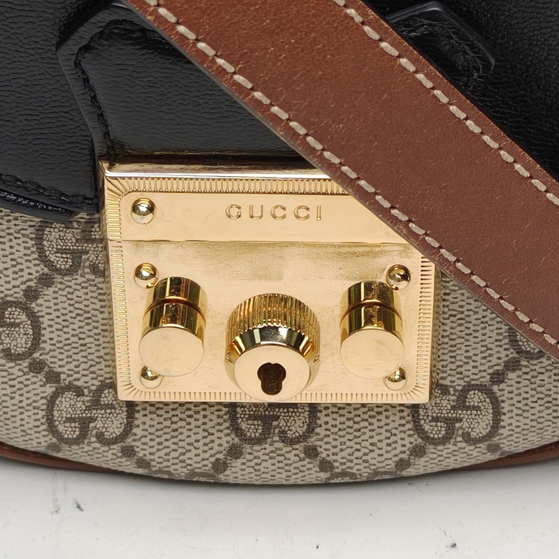 GUCCI Padlock鎖頭包馬鞍包中號黑色牛皮金扣肩背包-3