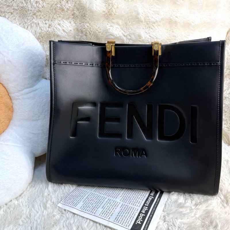 FENDI 陽光 黑色 牛皮 大號 玳瑁有機玻璃手柄-0