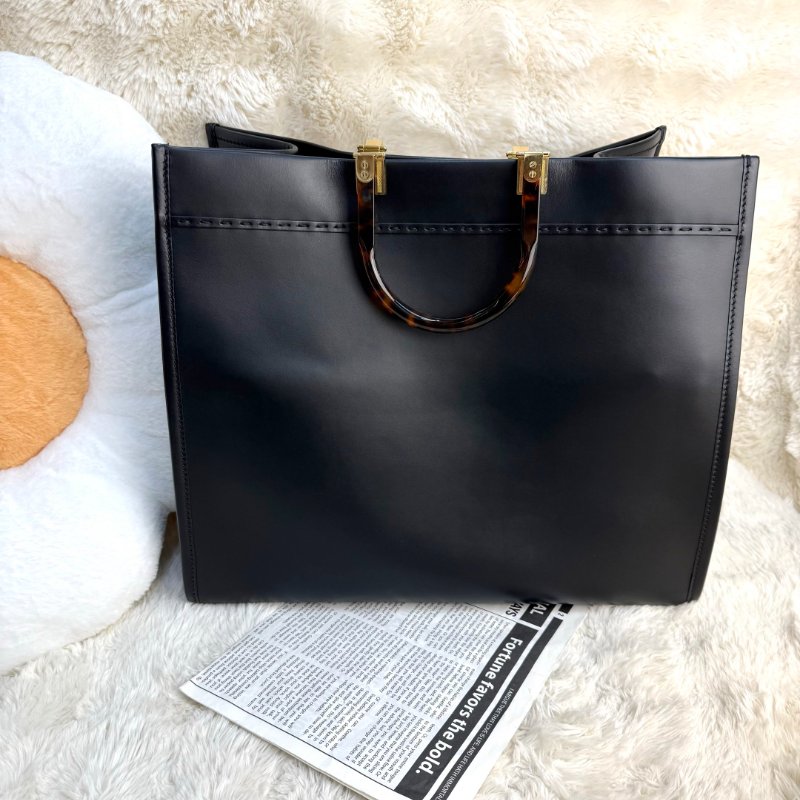 FENDI 陽光 黑色 牛皮 大號 玳瑁有機玻璃手柄-1