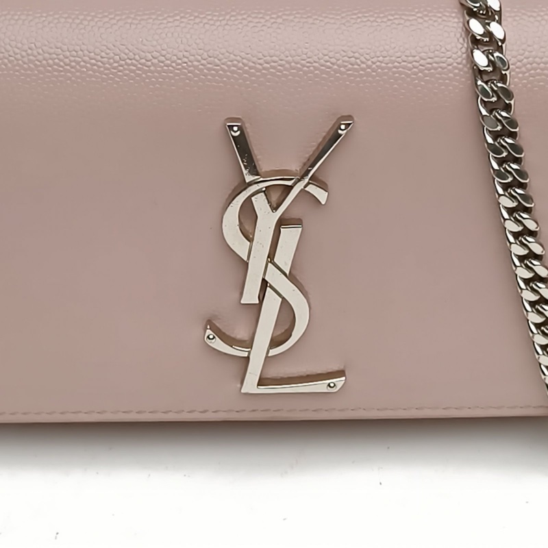 SAINT LAURENT KATE荔紋牛皮挎包MINI粉色牛皮銀扣-4