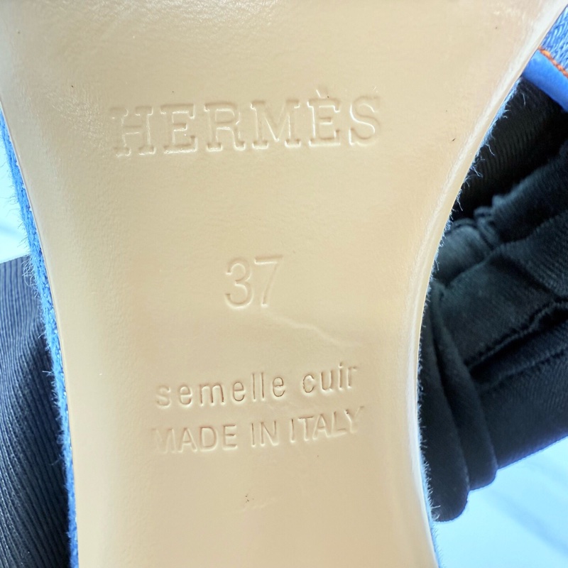 hermes愛馬仕 牛仔藍H拖高跟鞋 37碼-7