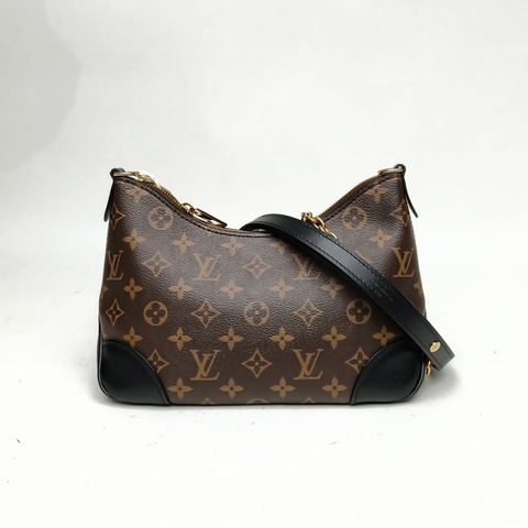 LOUIS VUITTON BOULOGNE牛角包黑色PVC晶片老花肩背包