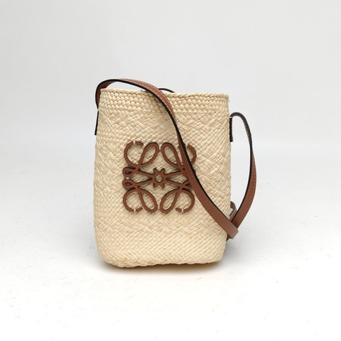LOEWE 棕色草編Paula'sIbiza手機包肩背包