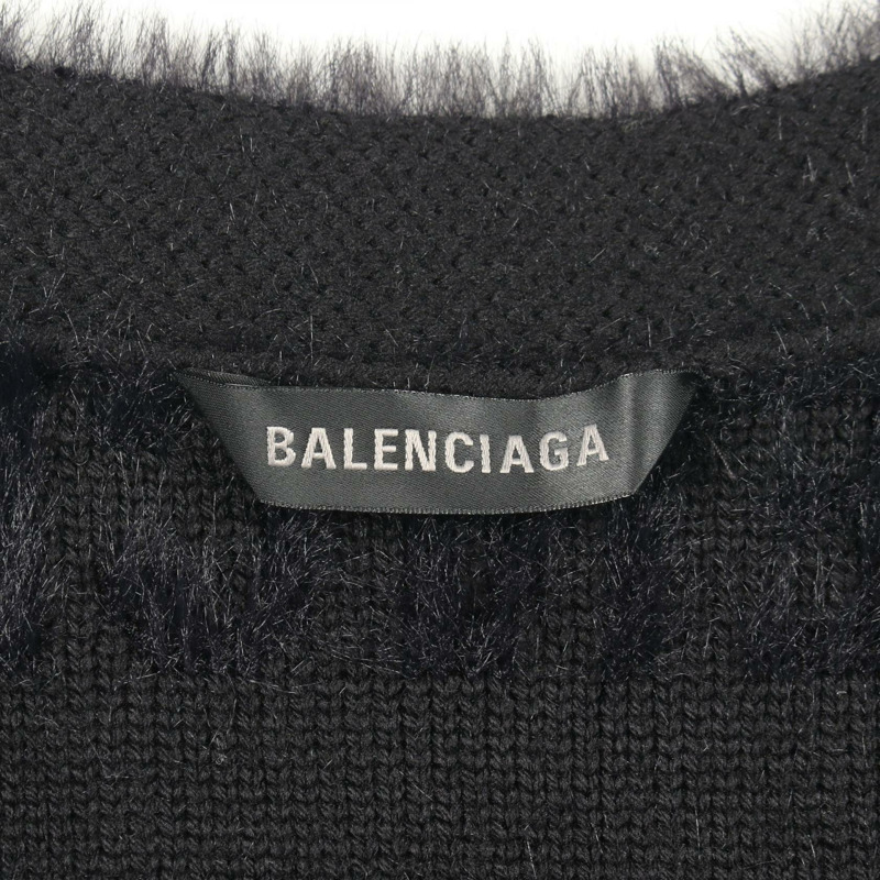 BALENCIAGA Logo印花開襟衫 769146 羊毛尼龍黑色海軍藍二手女款-2