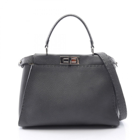 FENDI Peekaboo Regular Selleria 2WAY 單肩手提包 8BN290 皮革 灰色 二手