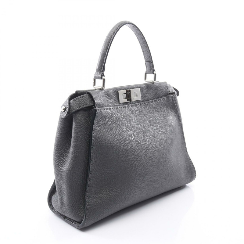FENDI Peekaboo Regular Selleria 2WAY 單肩手提包 8BN290 皮革 灰色 二手-1