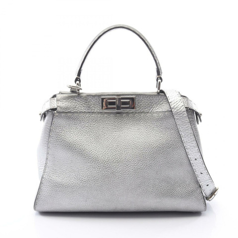FENDI Peekaboo Regular Selleria 2WAY 手提包 8BN290 皮革 銀色 二手 女士