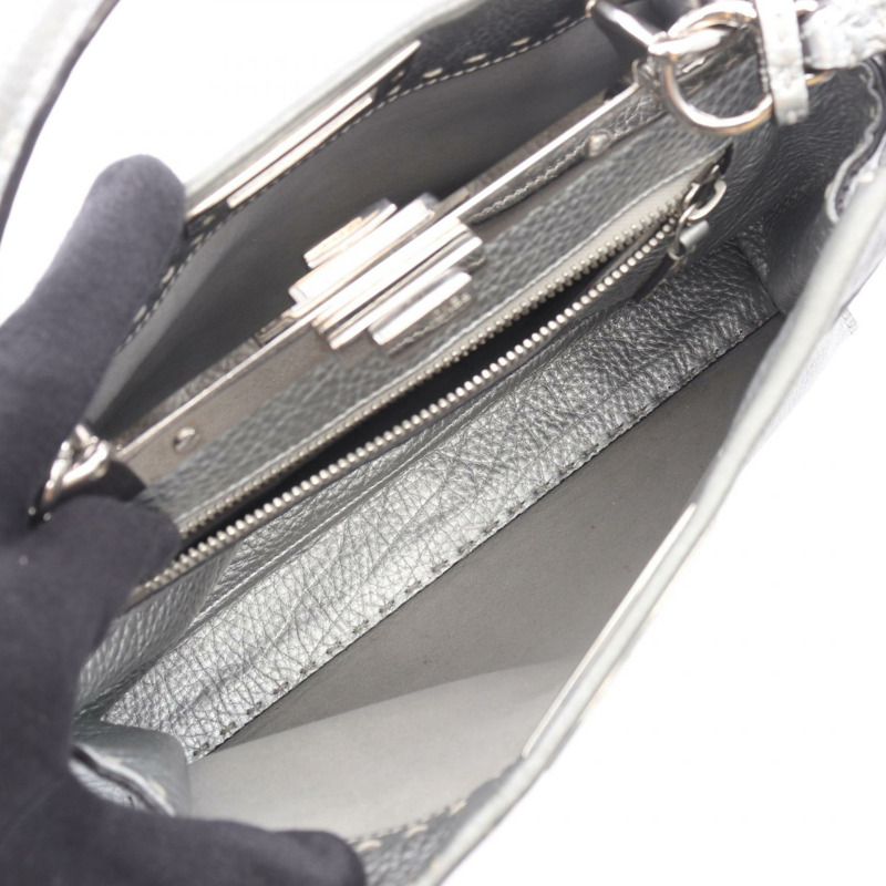 FENDI Peekaboo Regular Selleria 2WAY 手提包 8BN290 皮革 銀色 二手 女士-2