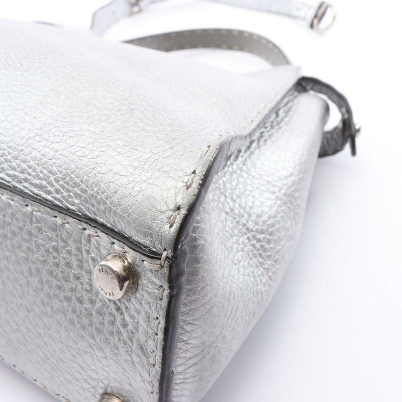 FENDI Peekaboo Regular Selleria 2WAY 手提包 8BN290 皮革 銀色 二手 女士-4