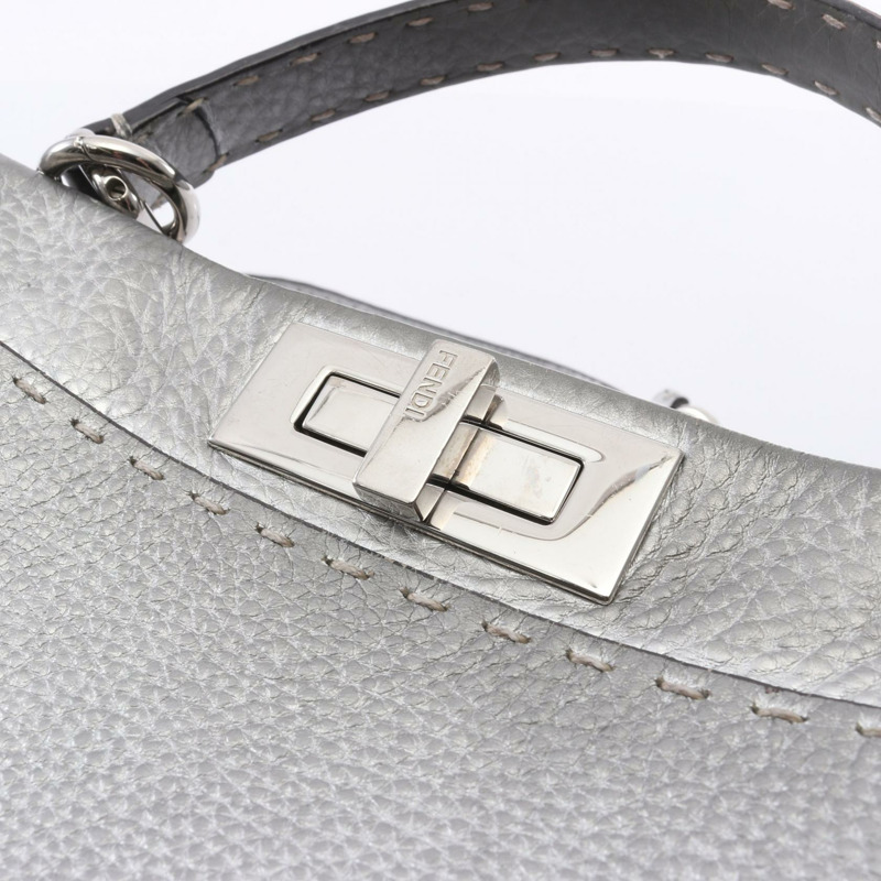 FENDI Peekaboo Regular Selleria 2WAY 手提包 8BN290 皮革 銀色 二手 女士-5