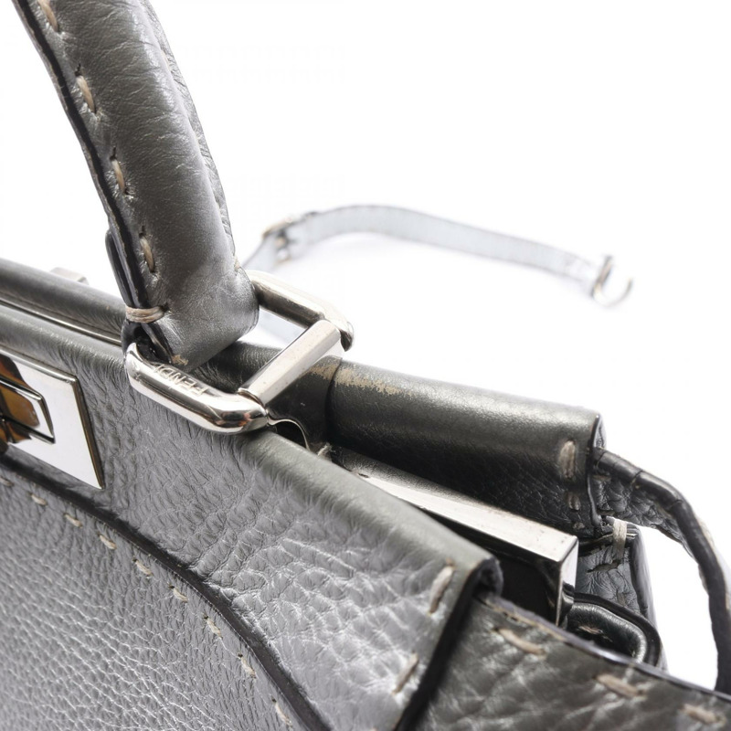 FENDI Peekaboo Regular Selleria 2WAY 手提包 8BN290 皮革 銀色 二手 女士-6