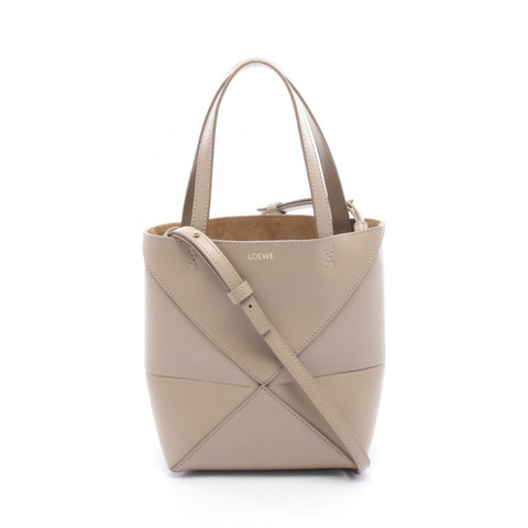 LOEWE Puzzle Fold Mini 2WAY 單肩手提包 A657V25X01 皮革 米色 二手 女士
