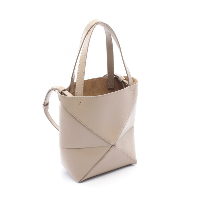 LOEWE Puzzle Fold Mini 2WAY 單肩手提包 A657V25X01 皮革 米色 二手 女士-1