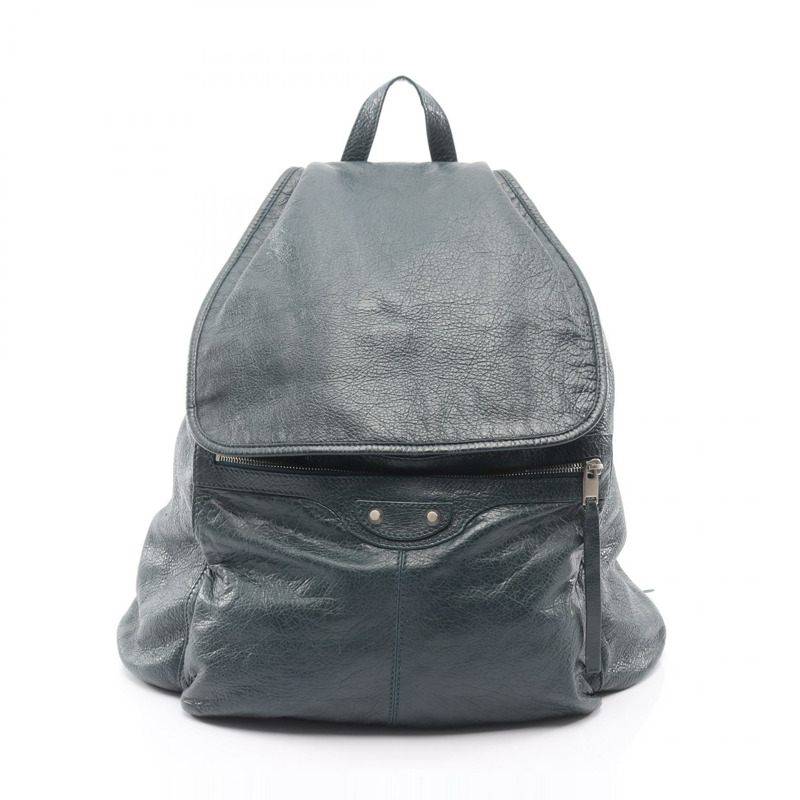 BALENCIAGA 旅行者雙肩包,綠色皮革,二手,男女通用-0
