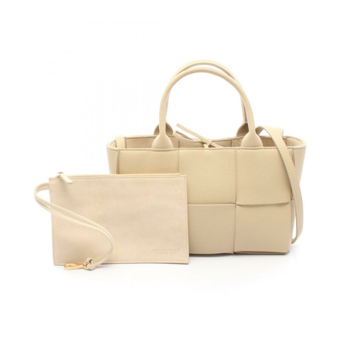 BOTTEGA VENETA Mini Arco 2WAY 手提包，米色皮革，二手，女士款
