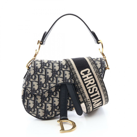 Christian Dior Saddle Mini Oblique Jacquard 肩背包，帆布皮革，海軍藍