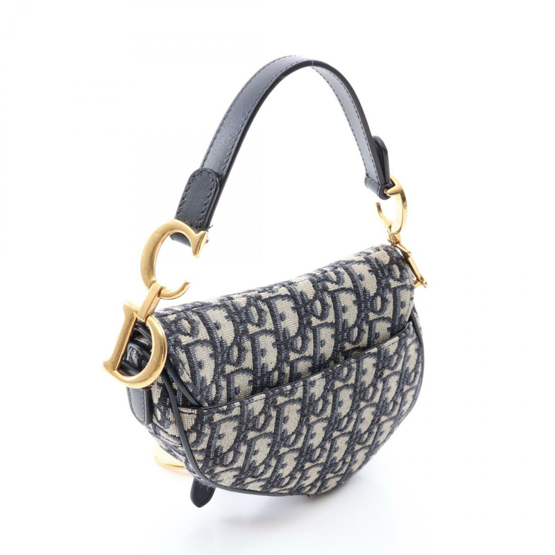 Christian Dior Saddle Mini Oblique Jacquard 肩背包,帆布皮革,海軍藍-1