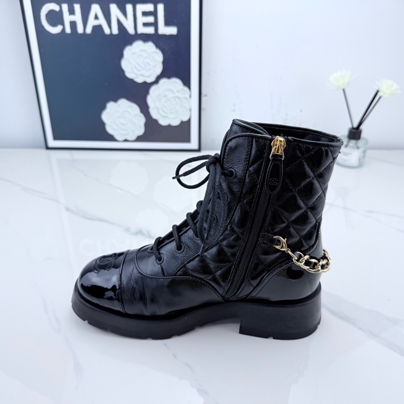 chanel香奈兒 黑金鍊條菱格紋短靴 35碼-4