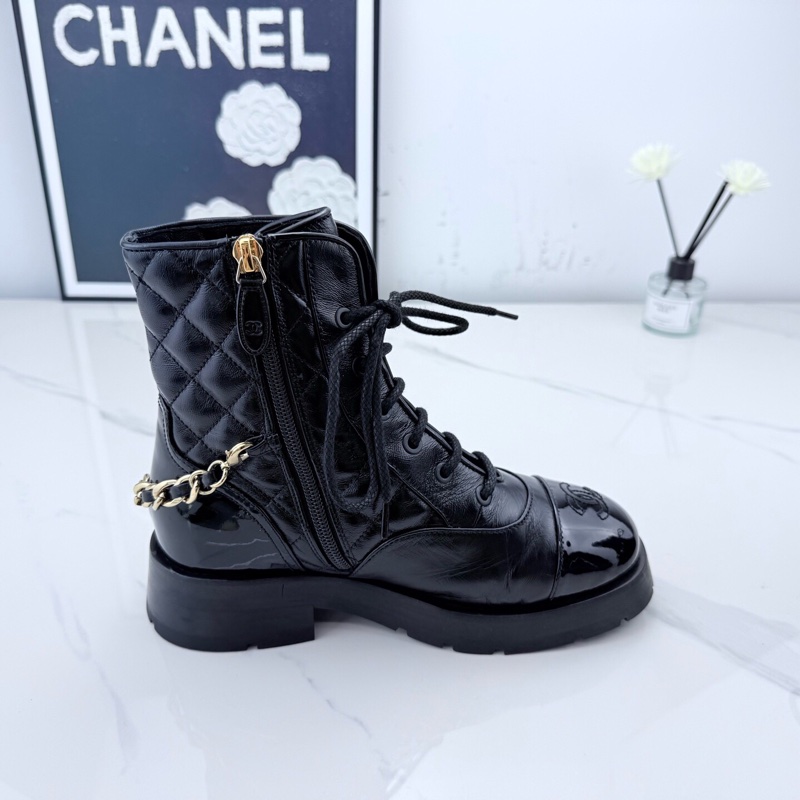 chanel香奈兒 黑金鍊條菱格紋短靴 35碼-6