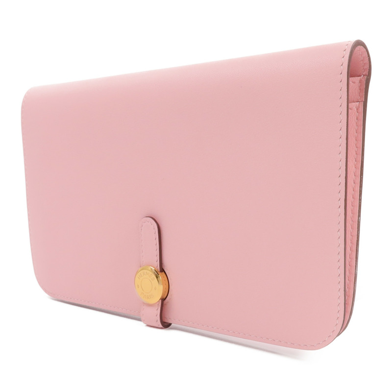 HERMES Swift皮革Dogon GM長錢包Rose Sakura-2