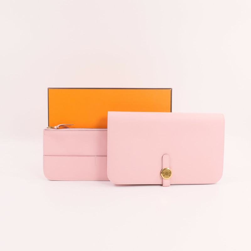 HERMES Swift皮革Dogon GM長錢包Rose Sakura-15