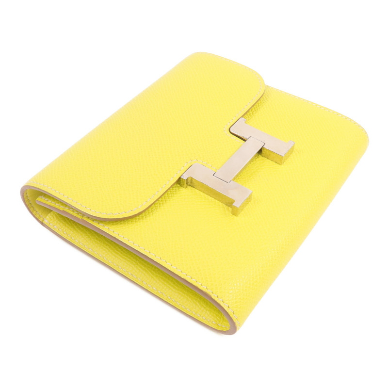 HERMES Epsom皮革Constance Slim Wallet錢包Lime-2