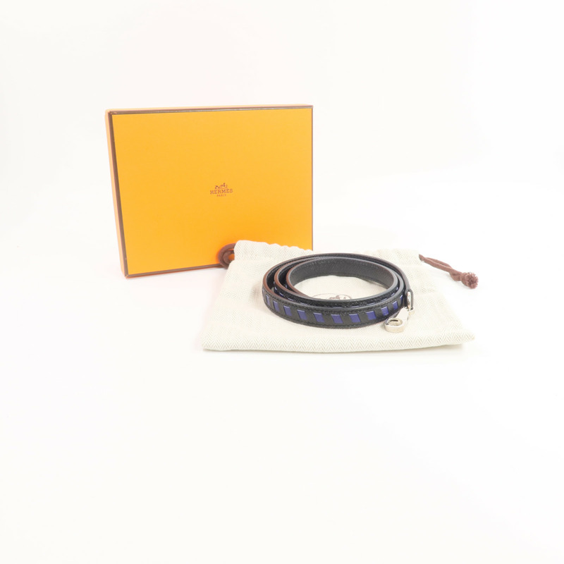 HERMES Epsom皮革Shoulder Strap肩帶Noir/Bleu Saphir-6