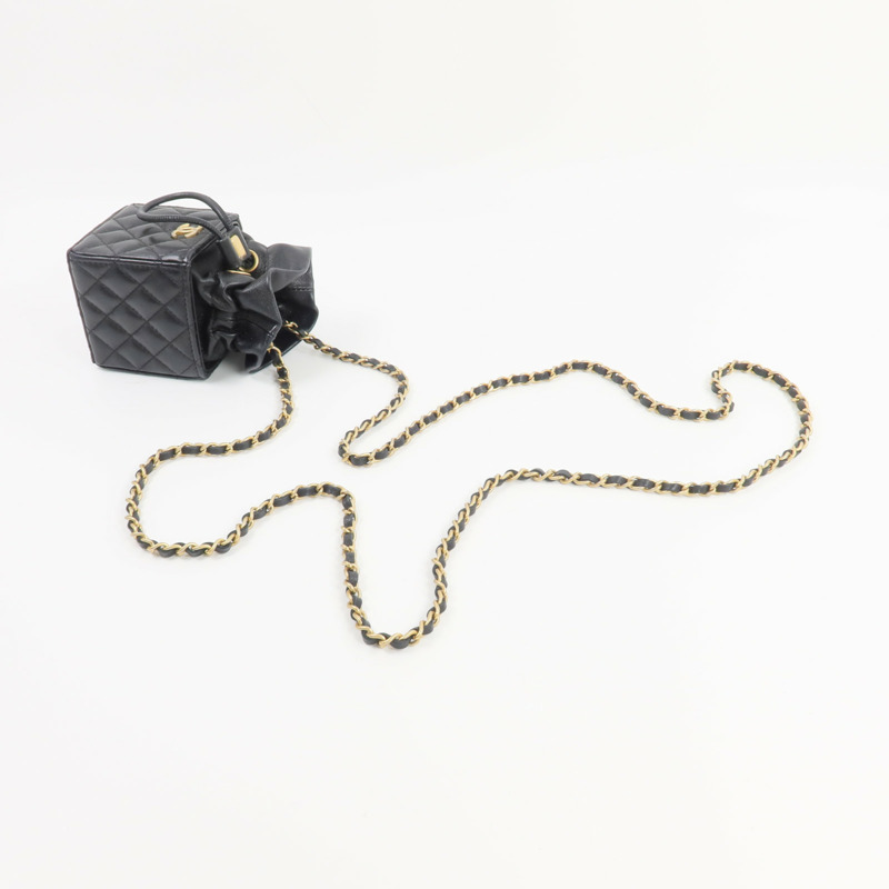 CHANEL 牛皮皮革Mini Drawstring Bucket Bag鏈帶肩背袋-4
