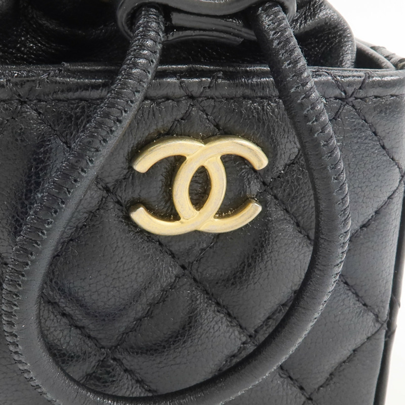 CHANEL 牛皮皮革Mini Drawstring Bucket Bag鏈帶肩背袋-5