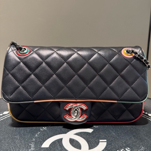 CHANEL 香奈兒  Cuba Color 古巴系列 CF牛皮銀扣 拼色 單肩斜挎包