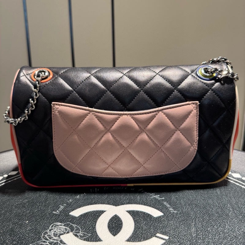 CHANEL 香奈兒 Cuba Color 古巴系列 CF牛皮銀扣 拼色 單肩斜挎包-1