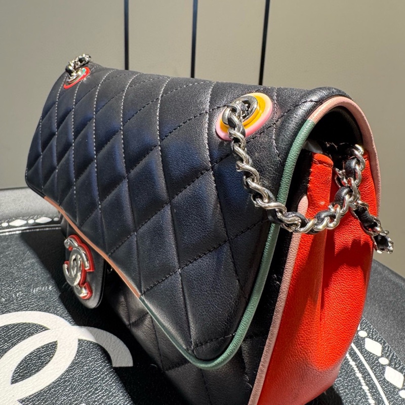 CHANEL 香奈兒 Cuba Color 古巴系列 CF牛皮銀扣 拼色 單肩斜挎包-2