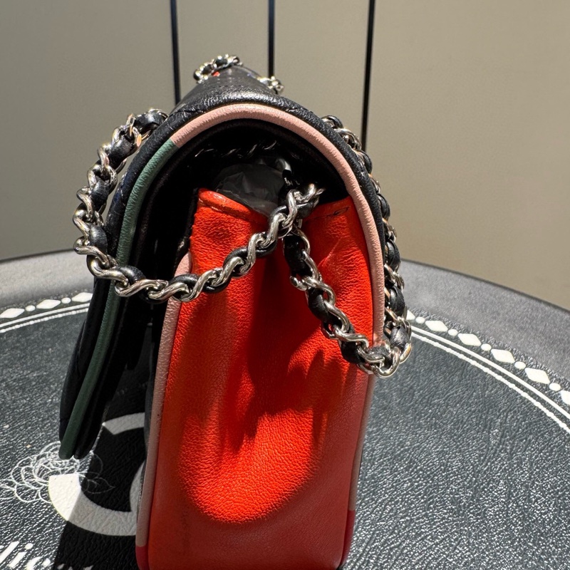 CHANEL 香奈兒 Cuba Color 古巴系列 CF牛皮銀扣 拼色 單肩斜挎包-3