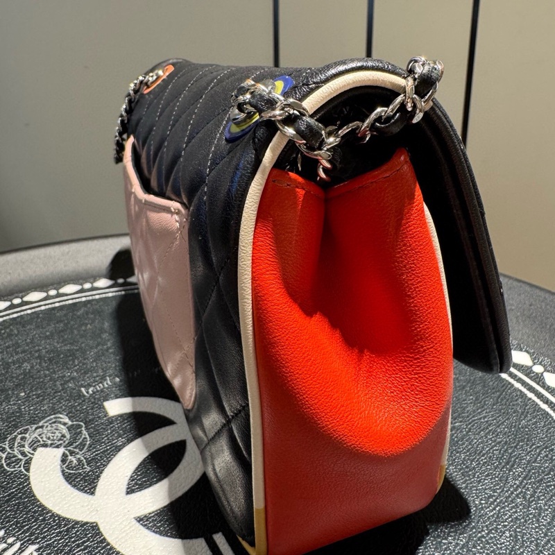 CHANEL 香奈兒 Cuba Color 古巴系列 CF牛皮銀扣 拼色 單肩斜挎包-4