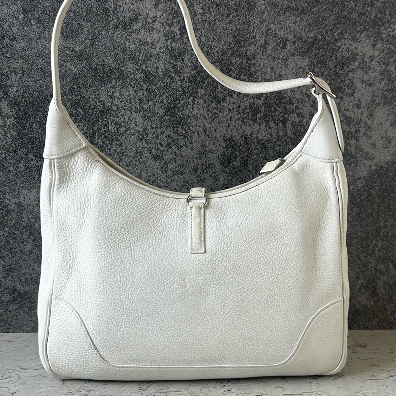 Hermes/愛馬仕 trim31銀白 單肩包 銀扣配珍珠灰色TOGO牛皮 單肩腋下包 框C-1