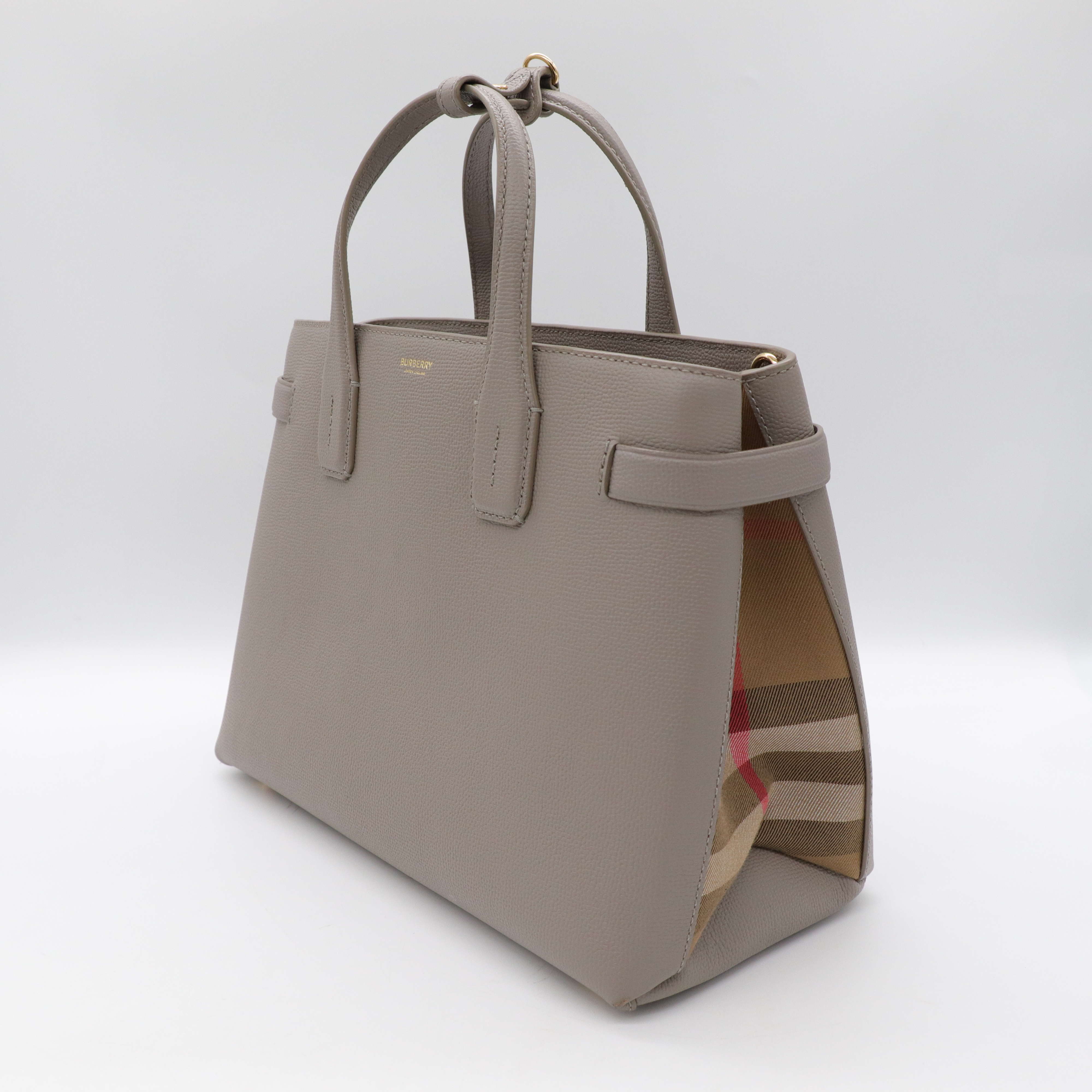 BURBERRY 大象灰手提肩背拼色托特包-3