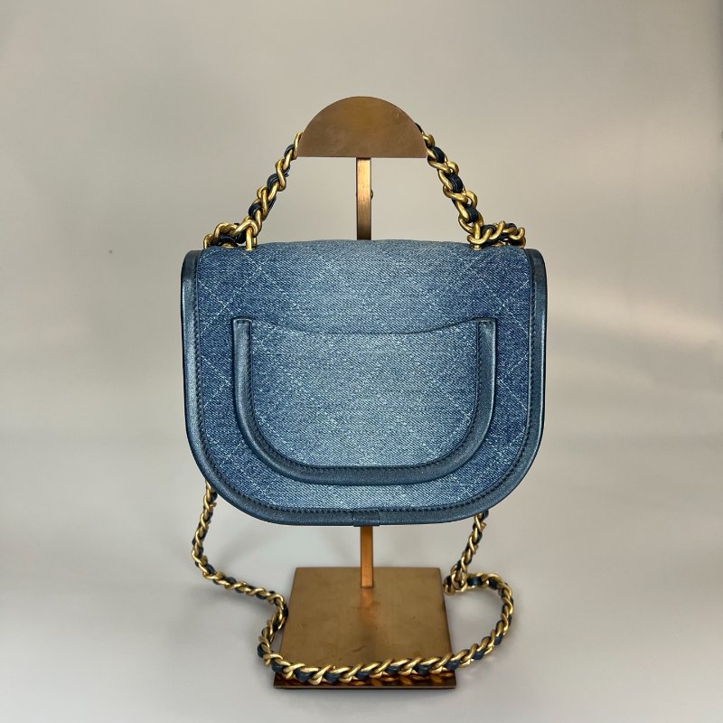 CHANEL季節款 帆布金釦馬鞍包 牛仔藍 AS4850/晶片款-1