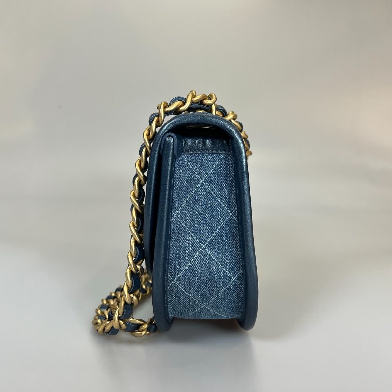 CHANEL季節款 帆布金釦馬鞍包 牛仔藍 AS4850/晶片款-3