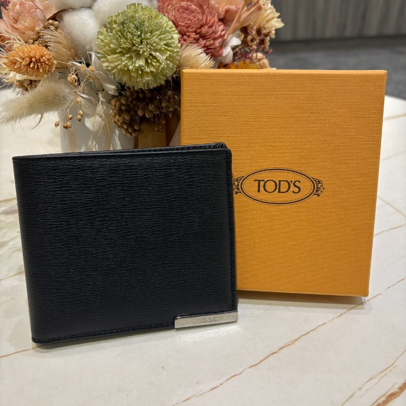 *SHIHNA名牌精品* TOD'S 金屬LOGO 波紋小牛皮 對開短夾-0