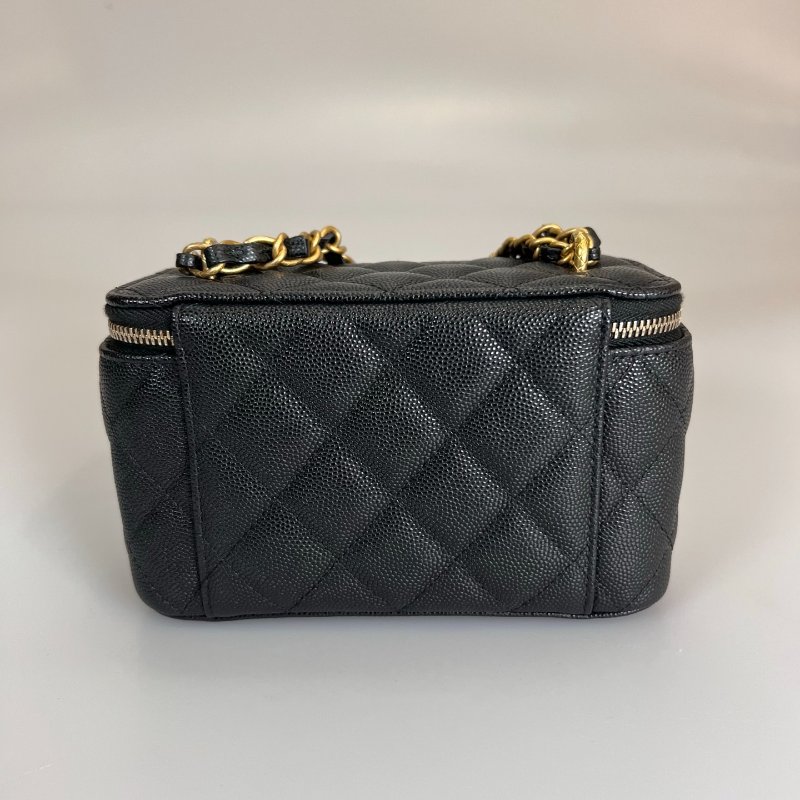 CHANEL 二合一長方形化妝包荔枝黑 AP3376/晶片款-1