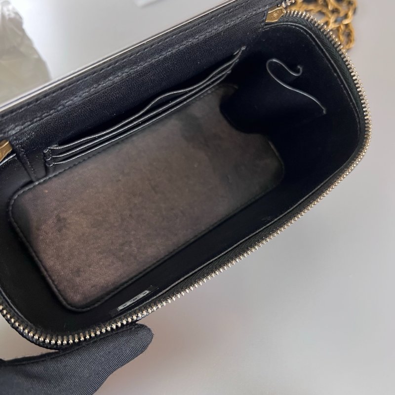 CHANEL 二合一長方形化妝包荔枝黑 AP3376/晶片款-6